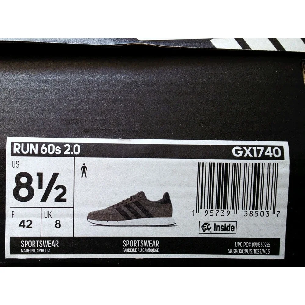 adidas Run 60s 2.0 Grey/Carbon/White Men’s Low Top Lace-Up Suede SIZE US 8.5 MEN